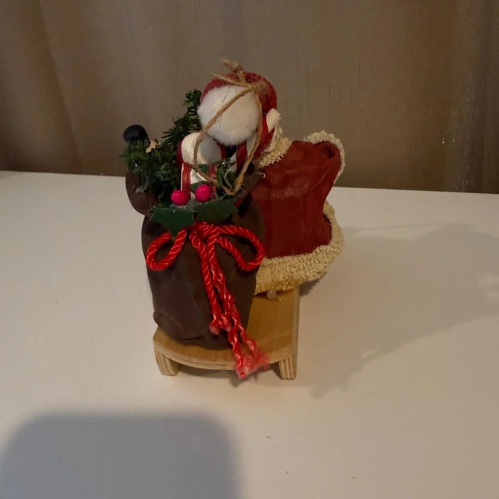 Vintage Style Santa Claus on Wooden Sled Figurine Christmas‎ Holiday Decor Red